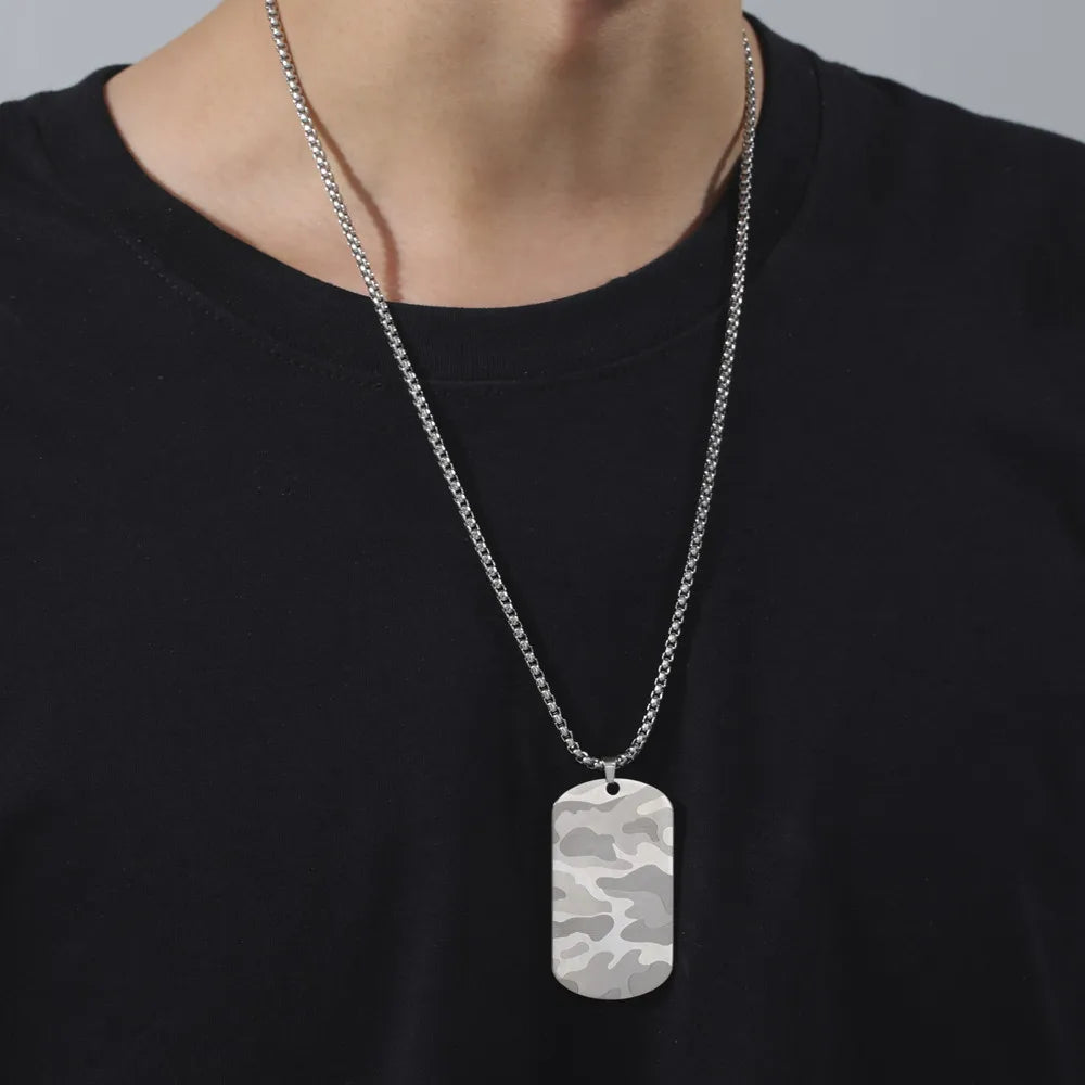 Camouflage Military Dog Tag Necklace - Stainless Steel Hip Hop Jewelry for Men - ZOOMNSTORE