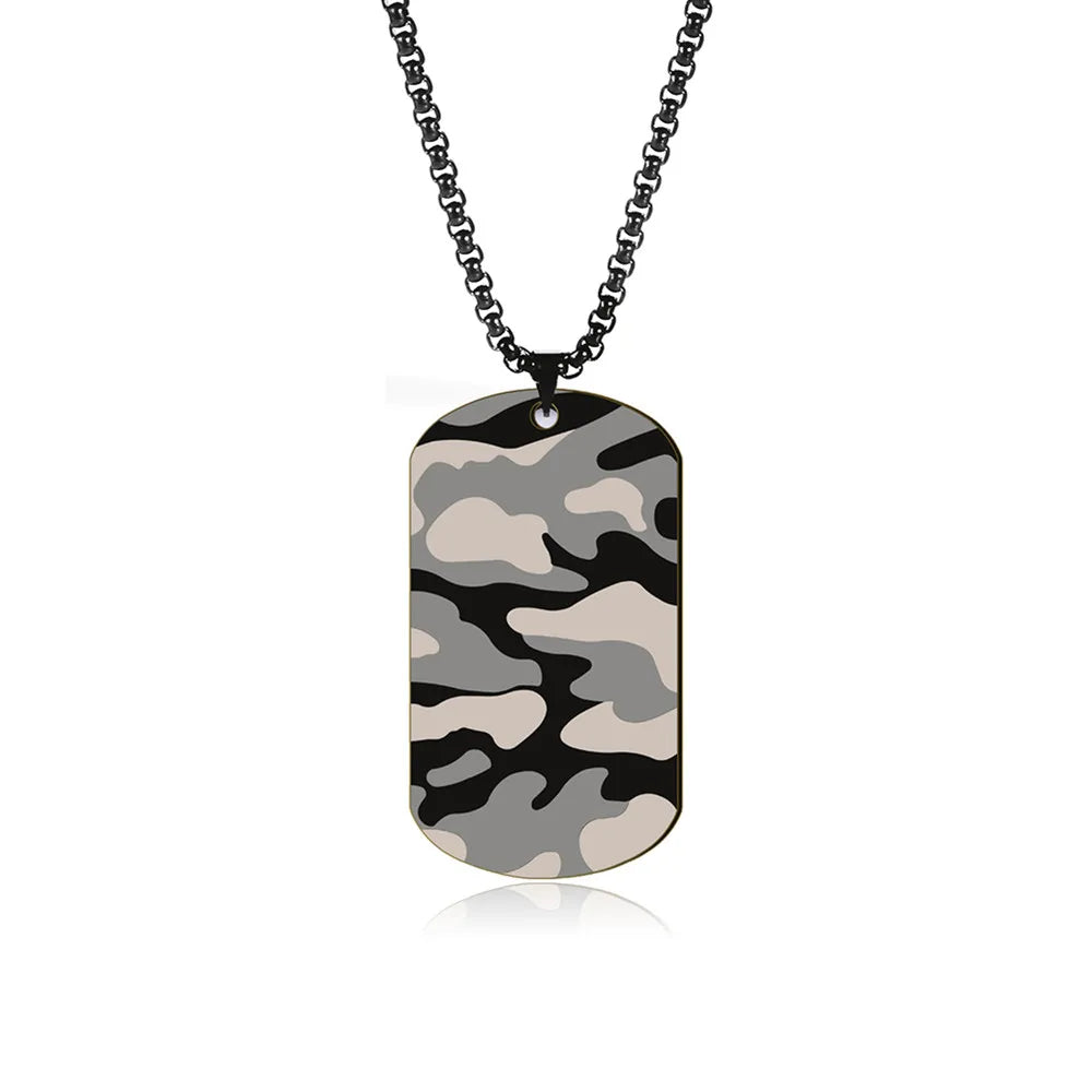 Camouflage Military Dog Tag Necklace - Stainless Steel Hip Hop Jewelry for Men - ZOOMNSTORE