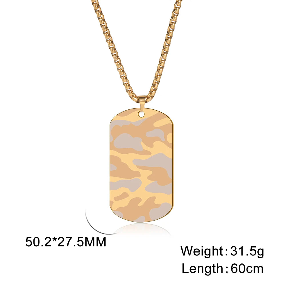 Camouflage Military Dog Tag Necklace - Stainless Steel Hip Hop Jewelry for Men - ZOOMNSTORE