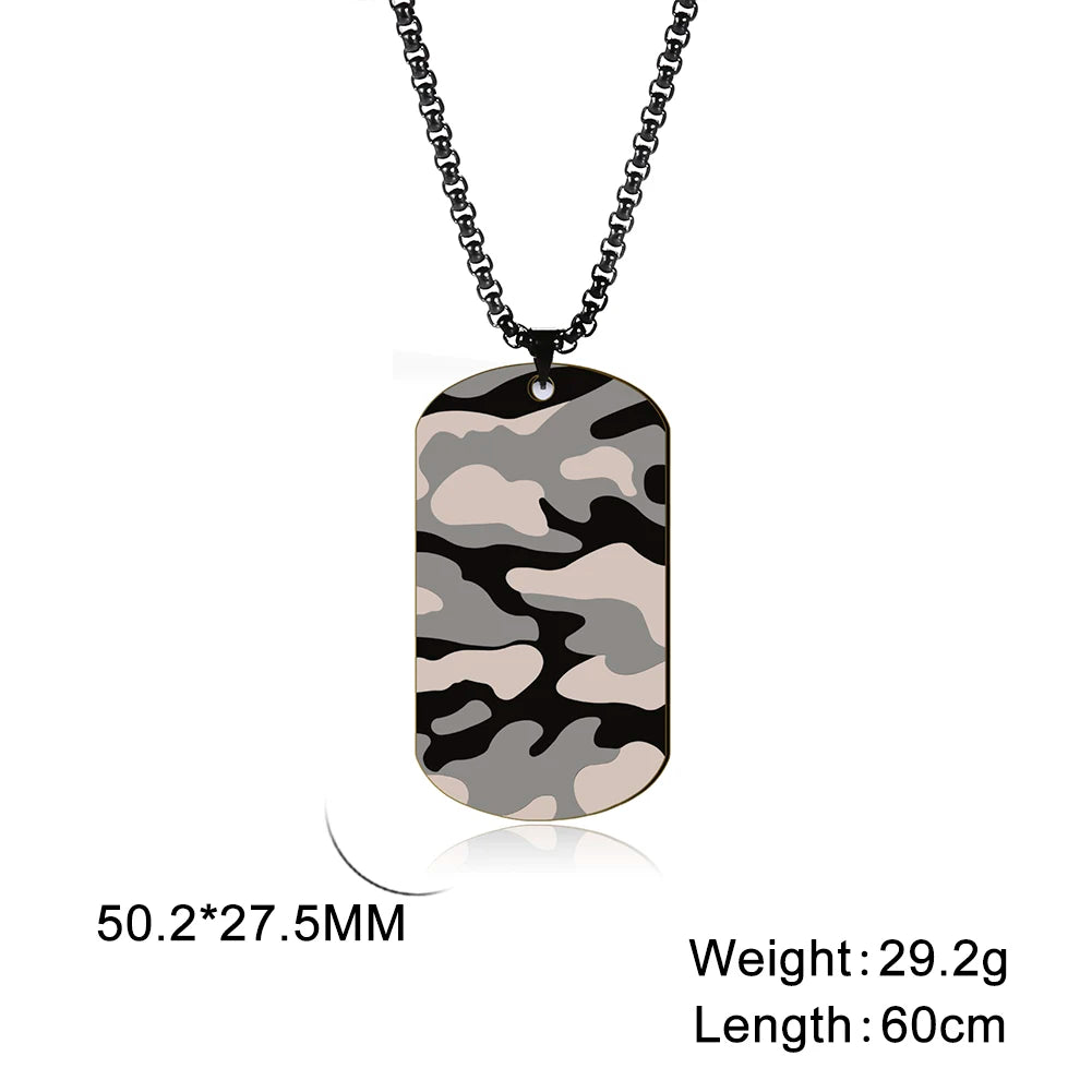 Camouflage Military Dog Tag Necklace - Stainless Steel Hip Hop Jewelry for Men - ZOOMNSTORE