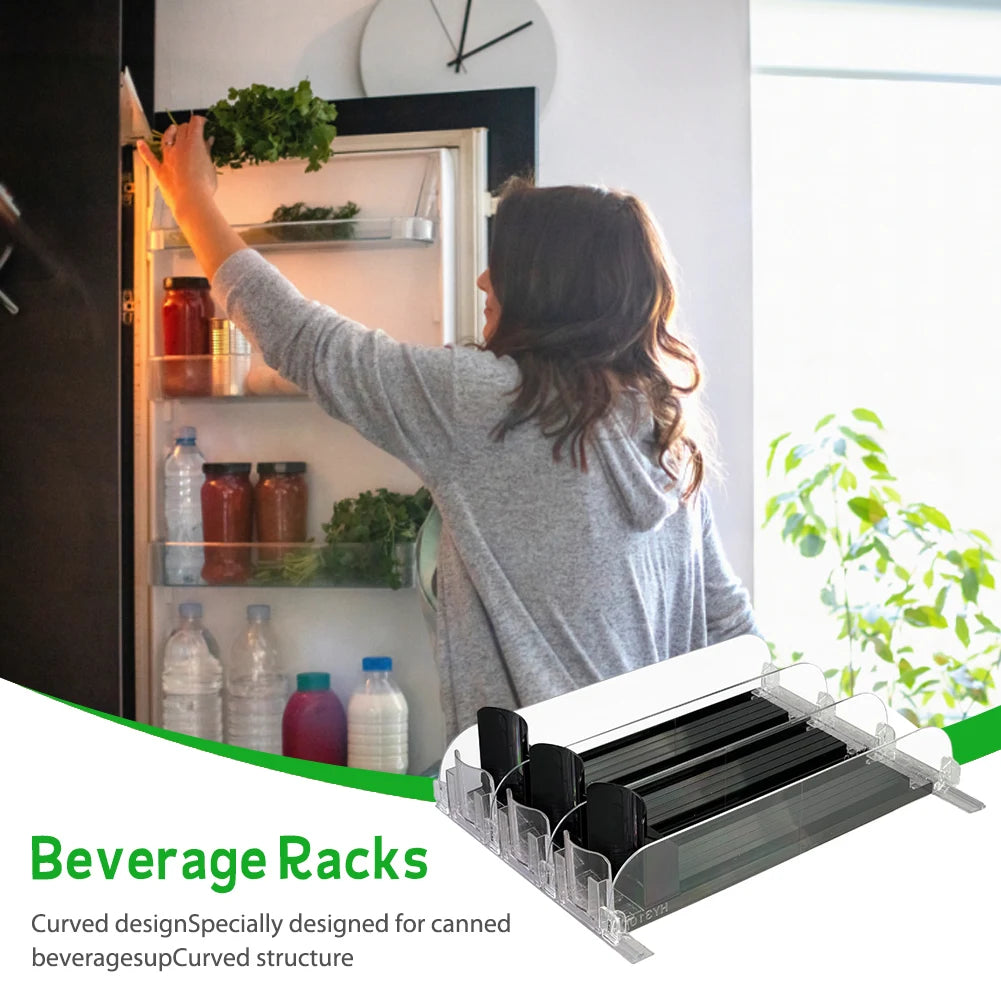 Canned Beverage Organizer - Adjustable Spring Push Rack for Fridge Storage - ZOOMNSTORE