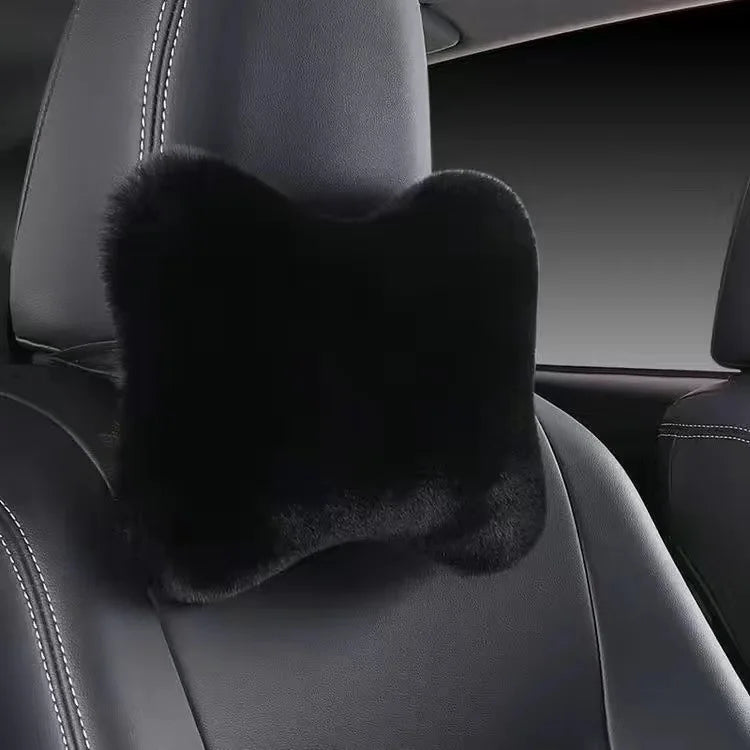 Car Headrest Pillow – Ergonomic Lumbar Support Cushion with Soft Rabbit Plush Comfort - ZOOMNSTORE