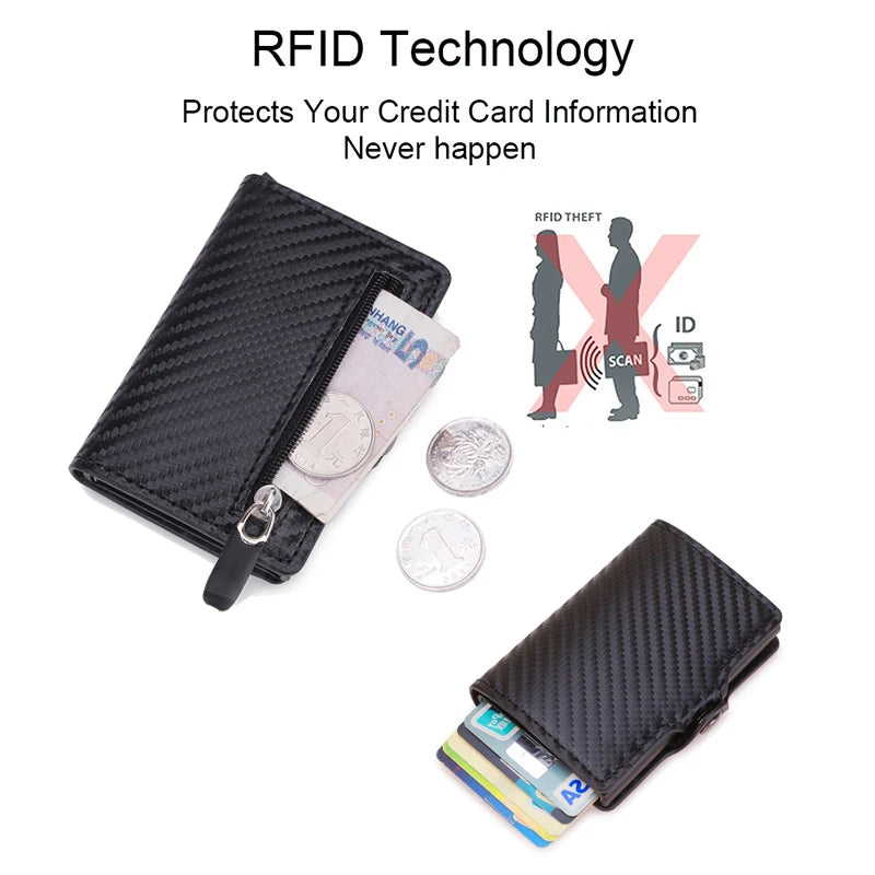 Carbon Fiber RFID Blocking Leather Wallet - Mens Credit Card Holder Case - ZOOMNSTORE