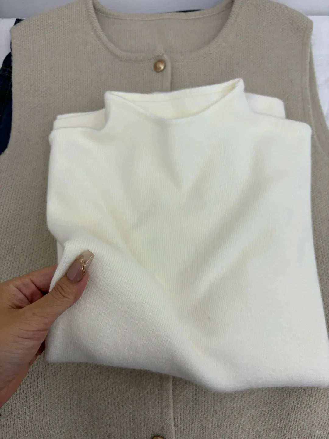 Cashmere Long Sleeve Tee - Women's Soft Cotton Stand-Up Collar Top for Autumn Winter - ZOOMNSTORE