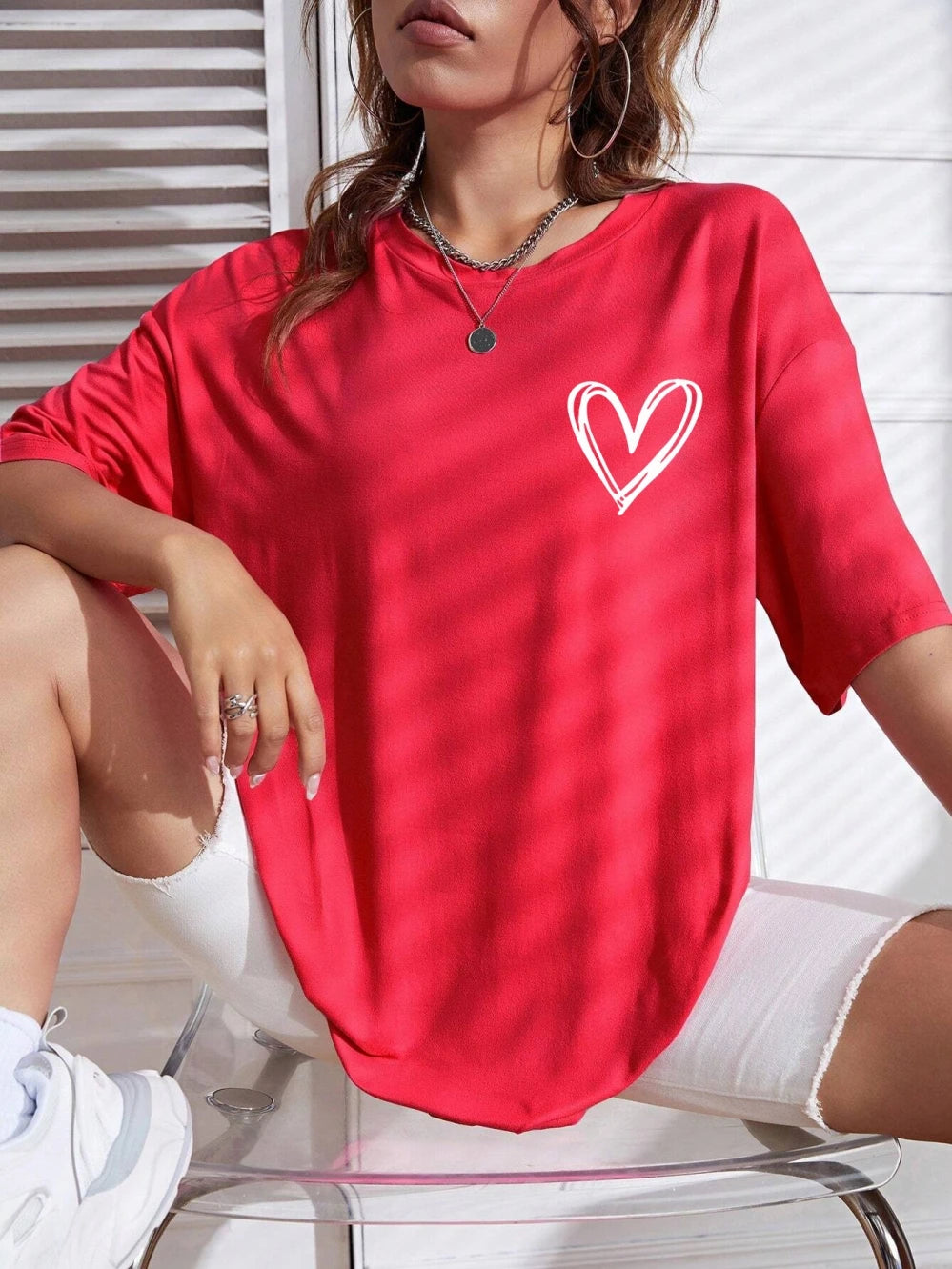 Casual Oversized Womens T-Shirt - Simple Love Printed Summer Tee - ZOOMNSTORE