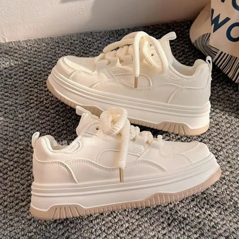 Casual White Vulcanized Sneakers - Comfortable Thick-soled Fashion Shoes - ZOOMNSTORE