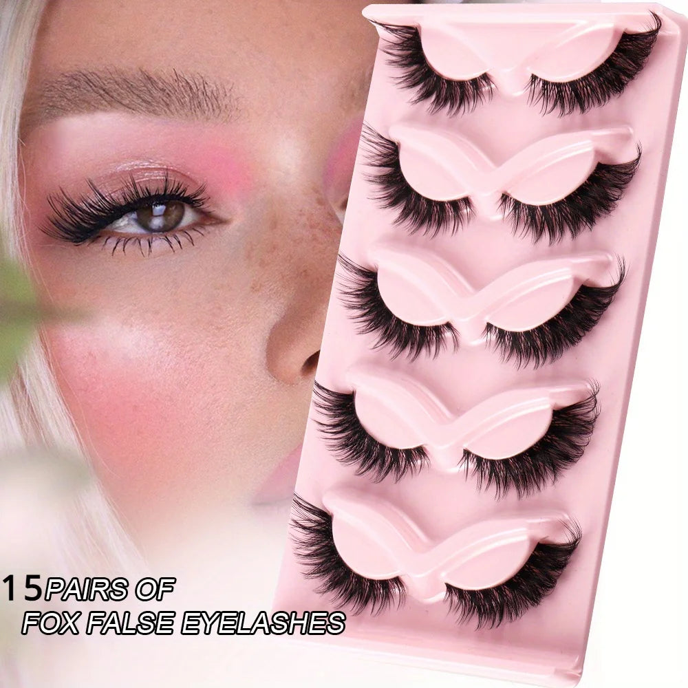 Cat Eye Fake Eyelashes - 3 Boxes 15 Pairs Natural Long Winged Lashes - ZOOMNSTORE
