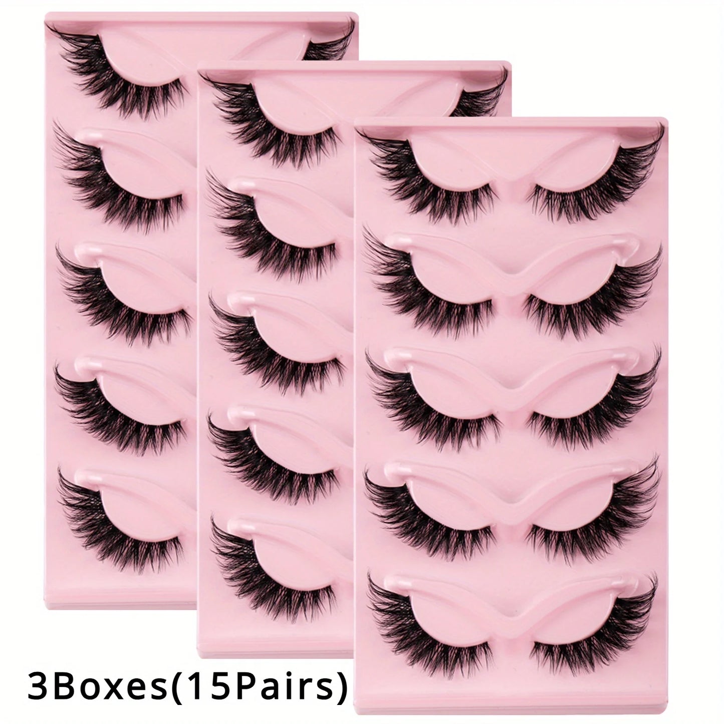 Cat Eye Fake Eyelashes - 3 Boxes 15 Pairs Natural Long Winged Lashes - ZOOMNSTORE