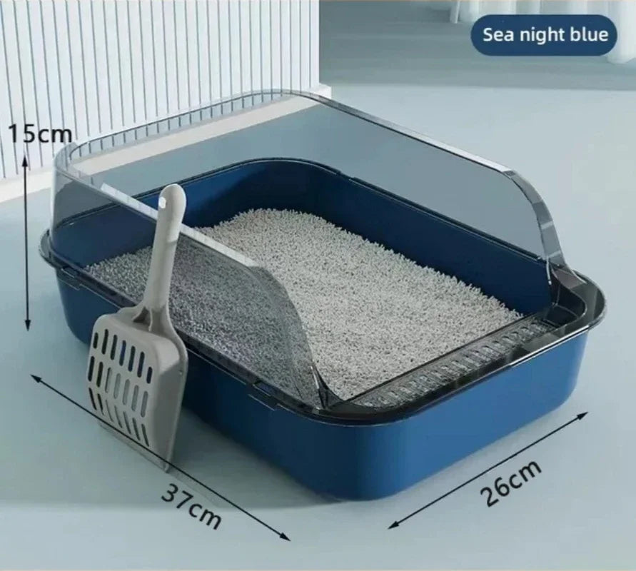 Semi-Enclosed Cat Litter Box - Splashproof Kitty Toilet Tray - ZOOMNSTORE