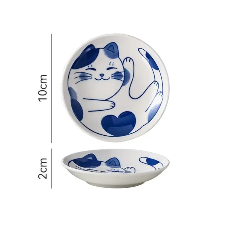Japanese Lucky Cat Ceramic Sauce Dish - Mini 10cm Dessert Plate - ZOOMNSTORE