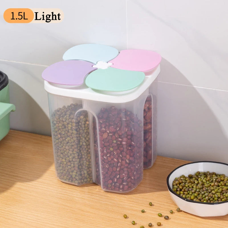 Cereals Storage Box β 4 Compartment Food Storage Container | Moisture Proof Plastic Jar - ZOOMNSTORE