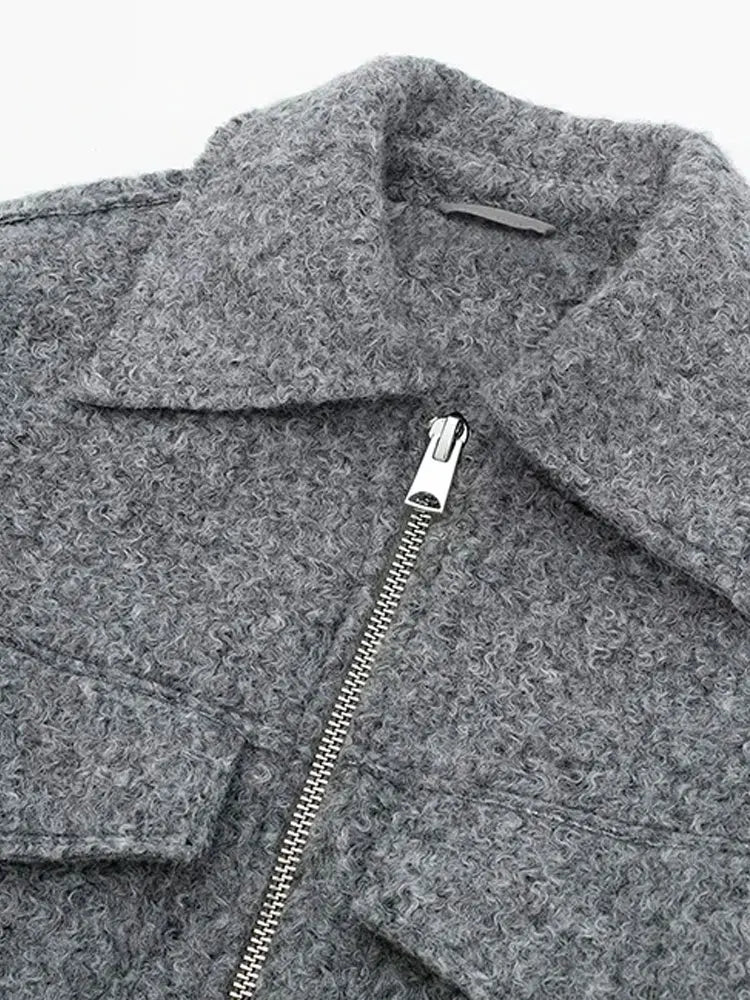 Chic Cropped Jacket - Vintage Womens Long Sleeve Zipper Coat with Pockets - ZOOMNSTORE