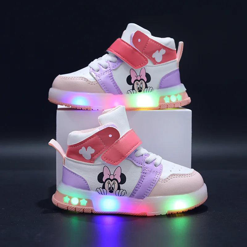 Disney Mickey Mouse LED Sneakers - Girls Casual Sports Shoes for Ages 1-6 - ZOOMNSTORE