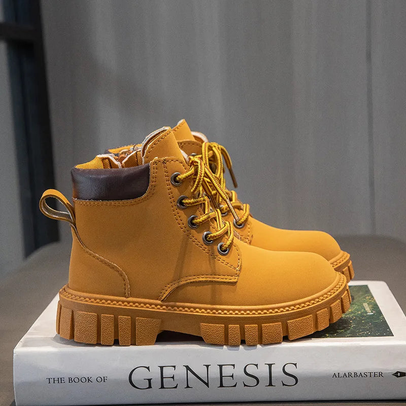 Children Short Boots – British Style Kids Winter Boots With Side Zipper & Rubber Sole - ZOOMNSTORE