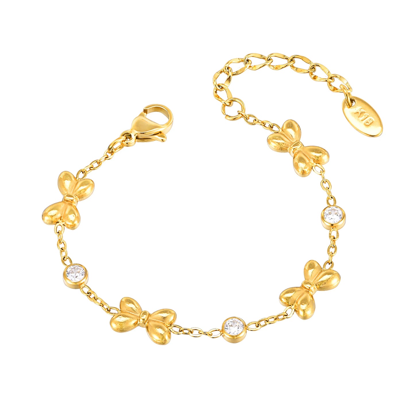 Childrens Stainless Steel Bracelet - Cute Bow Design with Cubic Zirconia - ZOOMNSTORE