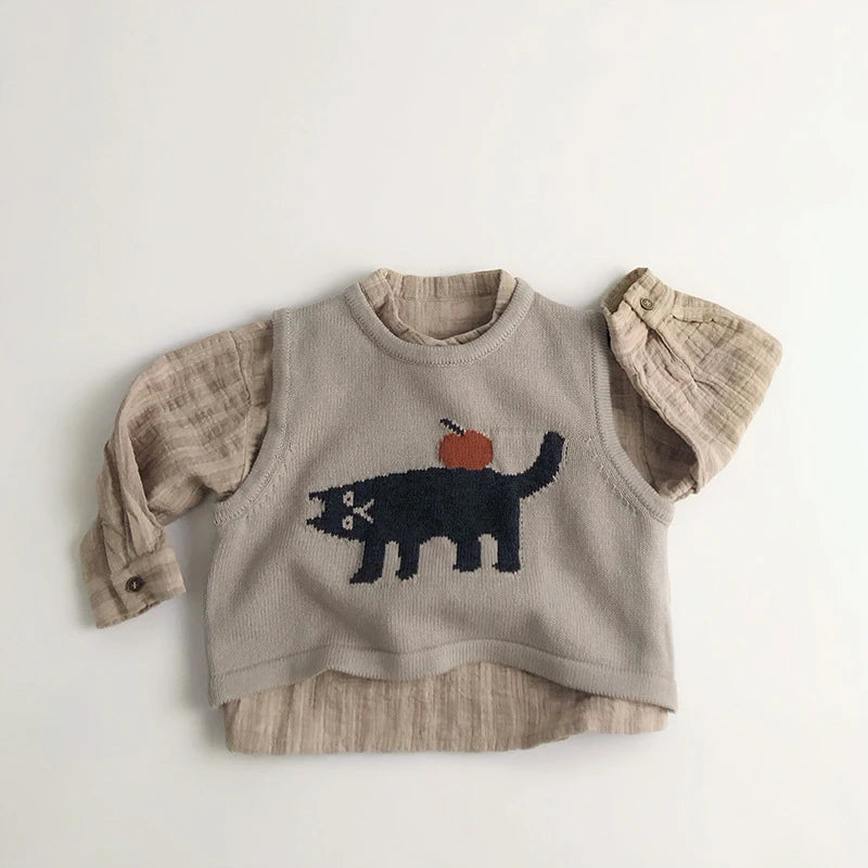 Childrens Sleeveless Knitted Vest - Cute Animal Cotton Sweater Coat for Boys Girls - ZOOMNSTORE