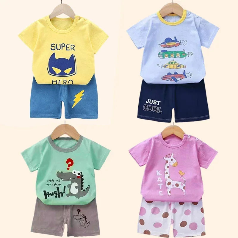 Childrens Summer Clothing Set - 2PCS T-Shirt Shorts for Boys Girls - ZOOMNSTORE