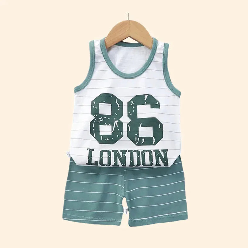 Childrens Summer Clothing Set - Cotton T-Shirts Shorts Vest for Boys Girls - ZOOMNSTORE