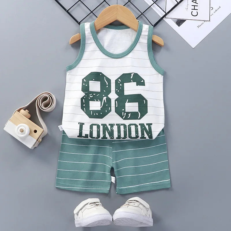 Childrens Summer Clothing Set - Cotton T-Shirts Shorts Vest for Boys Girls - ZOOMNSTORE