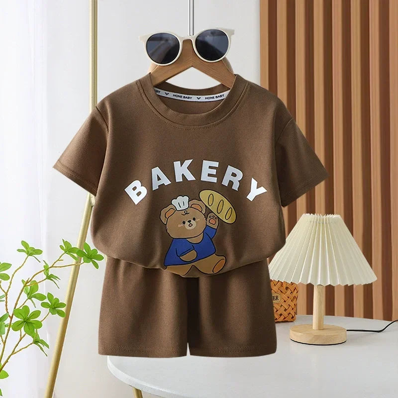 Childrens Summer T-Shirt and Shorts Set - Fashionable Boys Girls Leisure Outfit - ZOOMNSTORE