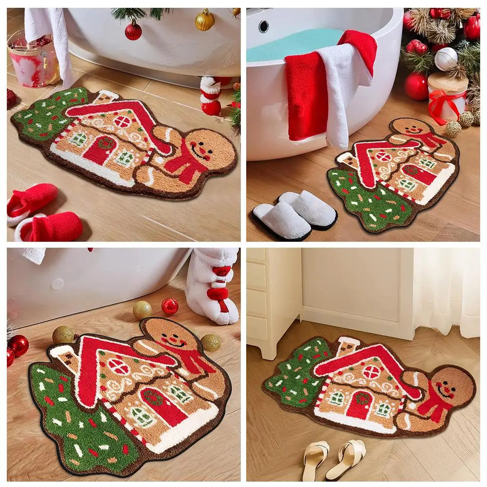Gingerbread Kitchen Rug - Christmas Doormat with Non-Slip Bath Mat for Indoor Use - ZOOMNSTORE