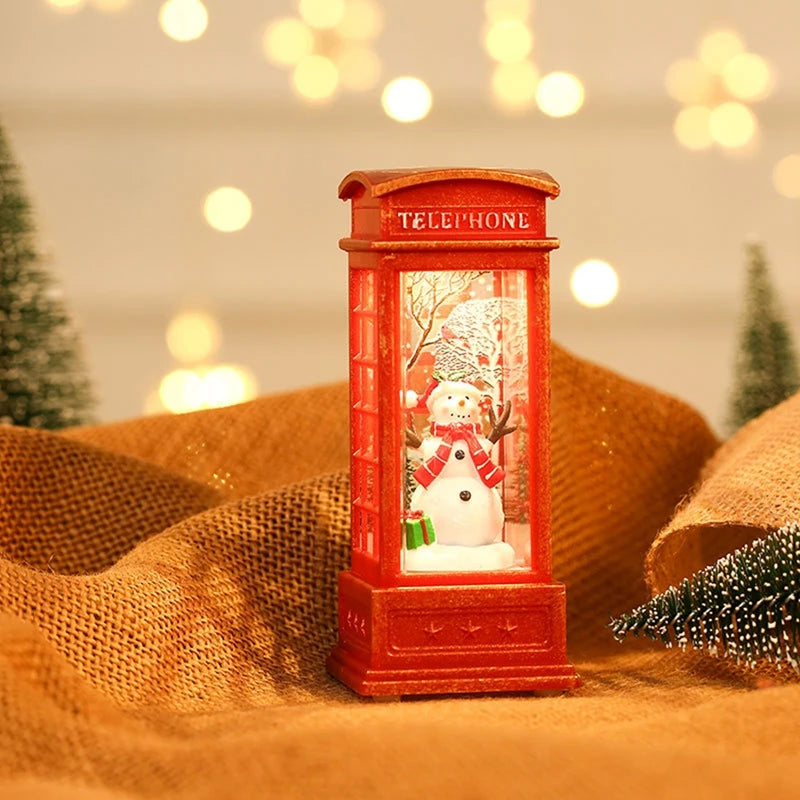 Christmas Phone Booth Lights – LED Holiday Lights with Santa Claus Ornament & Snowman Scene - ZOOMNSTORE