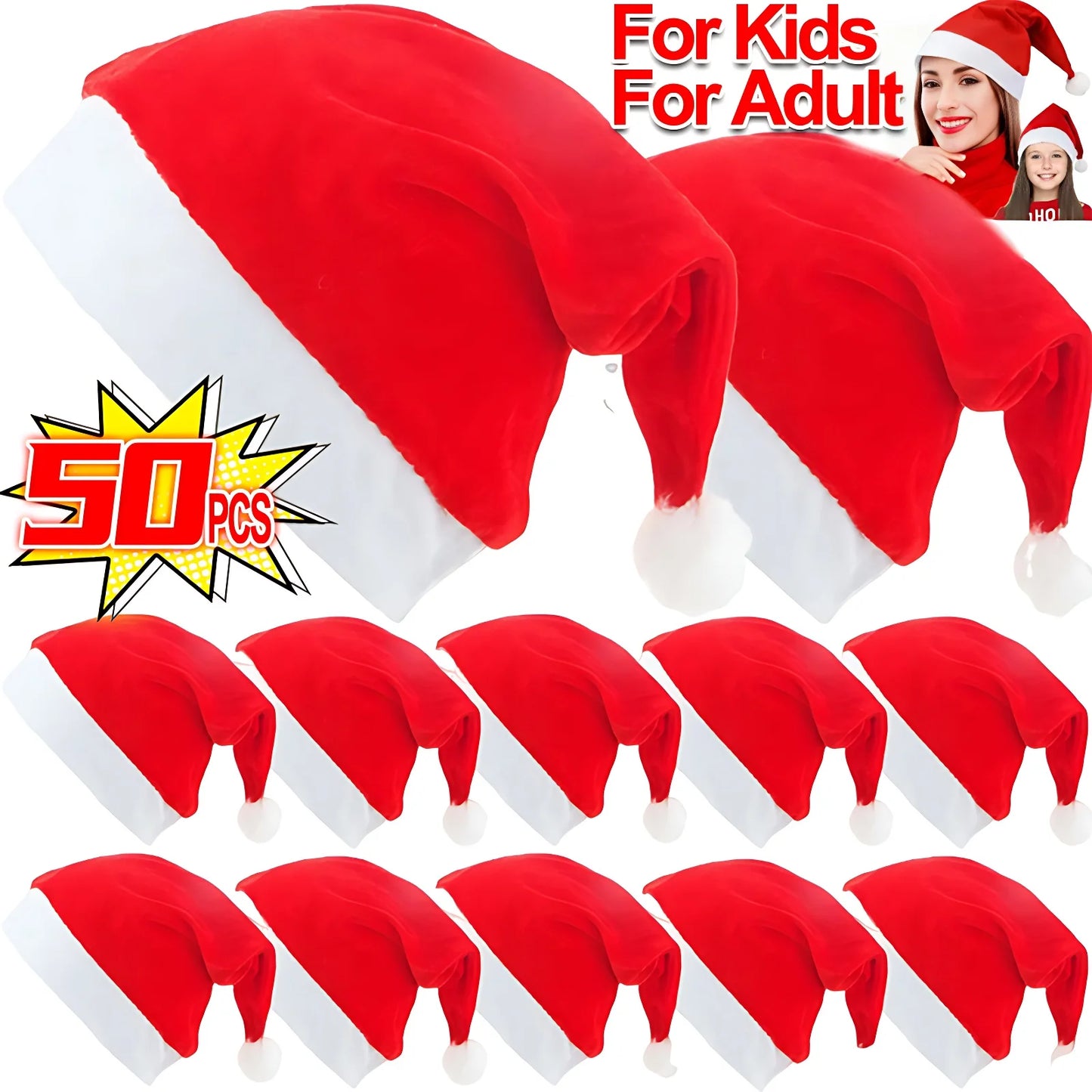 Christmas Santa Hats - Non-woven Fabric Holiday Party Decor for Adults Kids - ZOOMNSTORE
