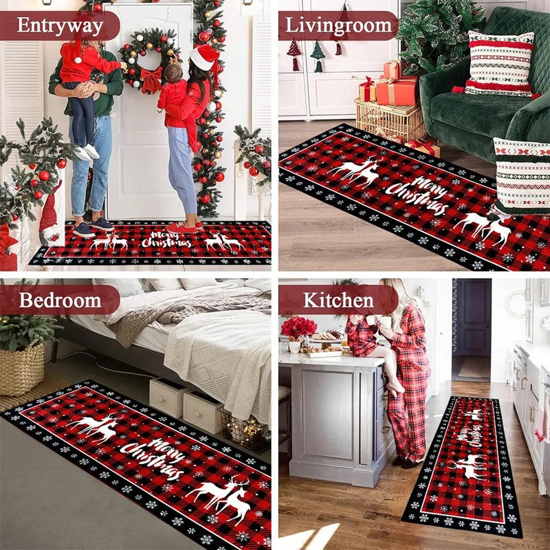 Christmas Tree Floor Mat - Absorbent Non Slip Holiday Kitchen Rug Plaid Decor - ZOOMNSTORE