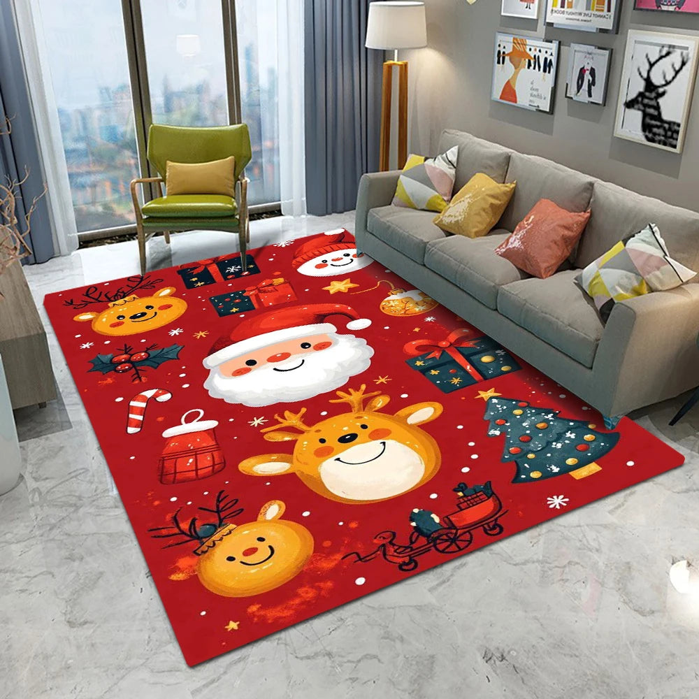 Christmas Tree Santa Claus Non-slip Door Mat - Cute Cartoon Home Decor Rug for Living Room Bedroom Kitchen - ZOOMNSTORE
