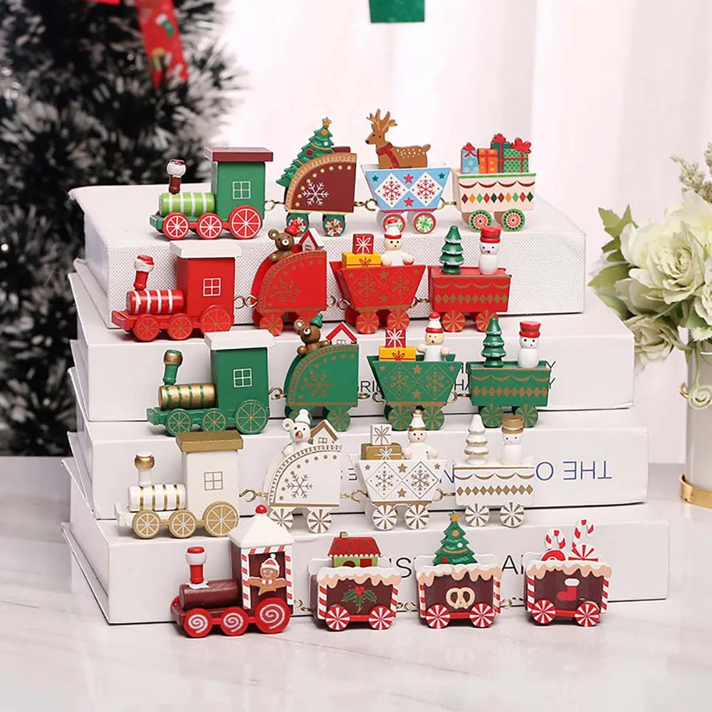 Christmas Wood Train Ornament - Moving Train Decoration for Home Holiday Gifts - ZOOMNSTORE