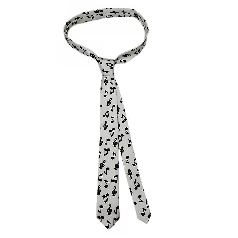 Classic Musical Notes Tie - Silky Narrow Necktie for Piano Guitar Lovers - ZOOMNSTORE