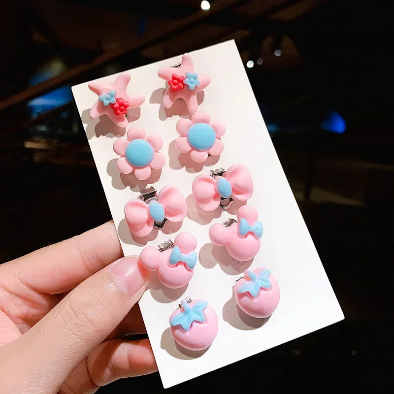Cute Flower Ear Clips - 10pcs Girls Earrings No Ear Hole Jewelry for Kids - ZOOMNSTORE