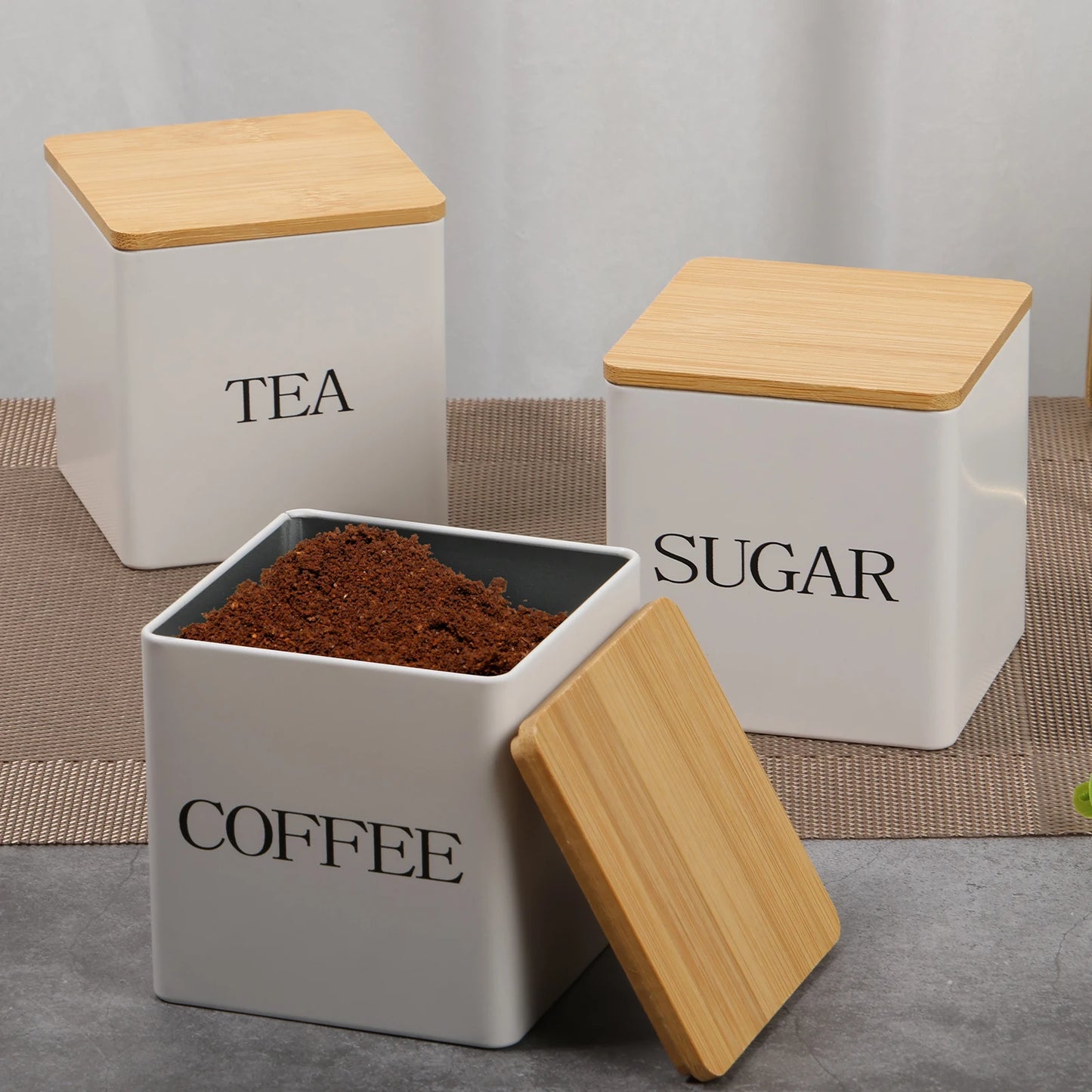 Coffee Storage Canisters - 3Pcs Vacuum Sealed Jars with Bamboo Lid | Airtight Kitchen Storage - ZOOMNSTORE