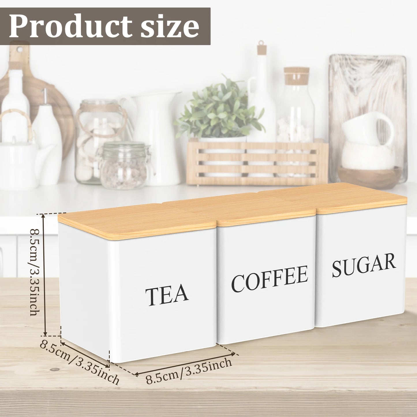 3Pcs Coffee Bean Storage Jar Coffee Sugar and Tea Storage Container with Bamboo Lid Simple Metal Kitchen Storage Supplies - ZOOMNSTORE