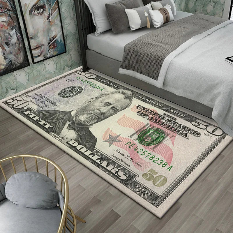Colorful Carpet Mat - Large Dollar Print Non Slip Rug for Bedroom & Living Room - ZOOMNSTORE
