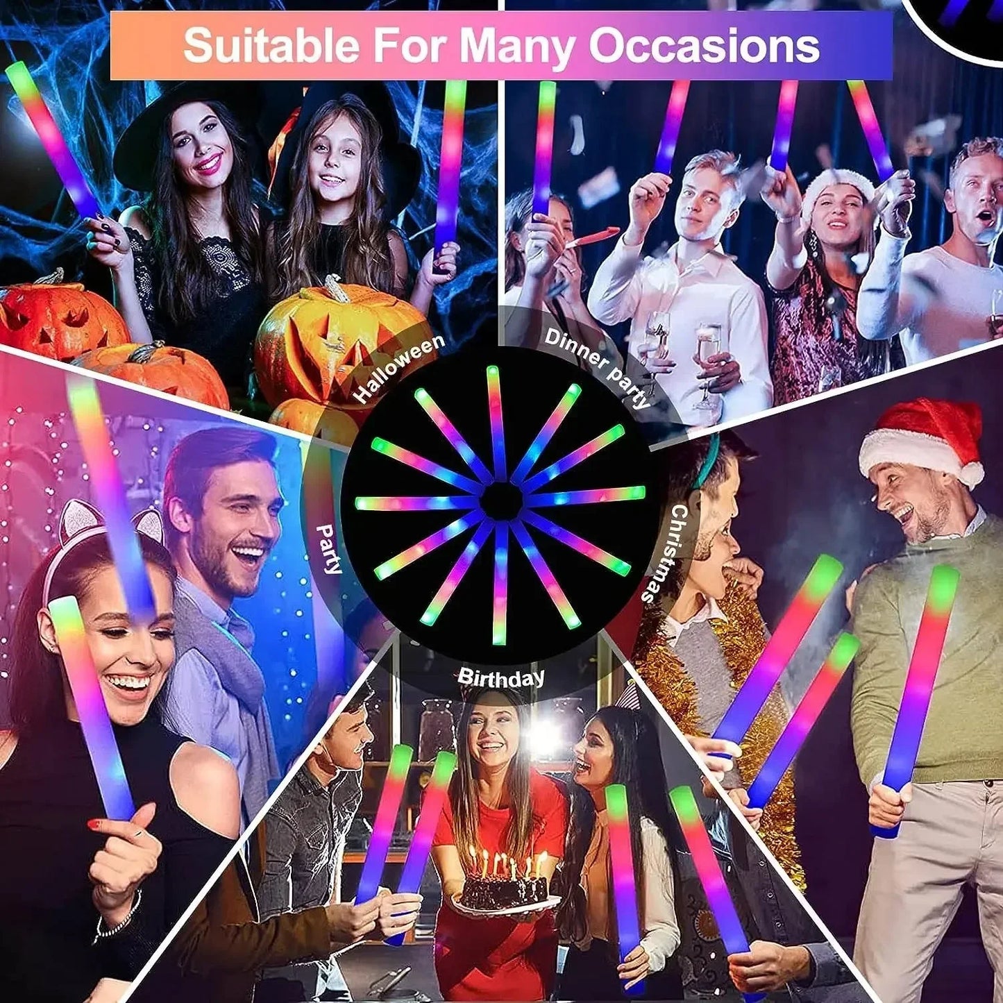 Colorful LED Glow Sticks - RGB Foam Cheer Tubes for Parties Events - ZOOMNSTORE
