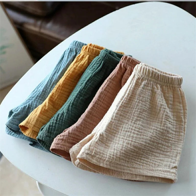 Cotton Linen Kids Girls Shorts Solid color Summer Boys Five-point Pants for Children's Baby Clothing - ZOOMNSTORE