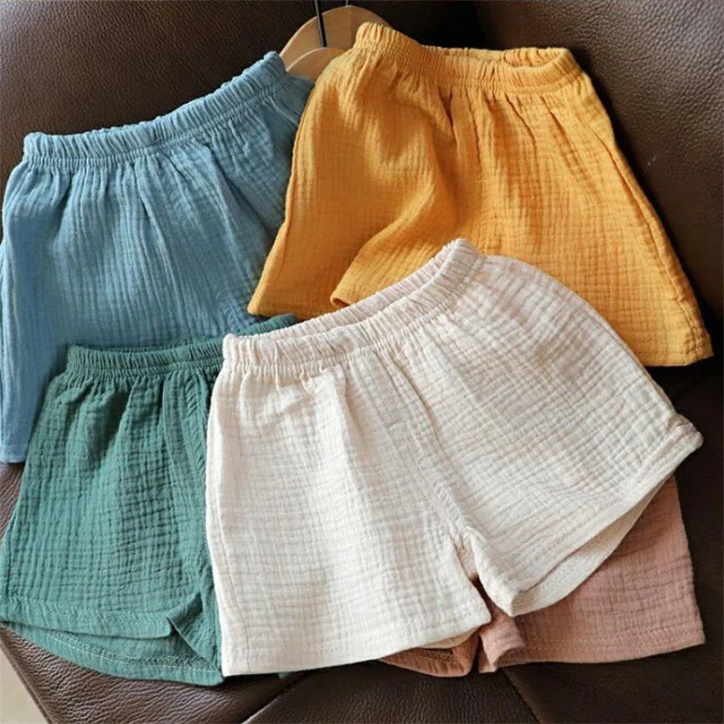 Cotton Linen Kids Girls Shorts Solid color Summer Boys Five-point Pants for Children's Baby Clothing - ZOOMNSTORE