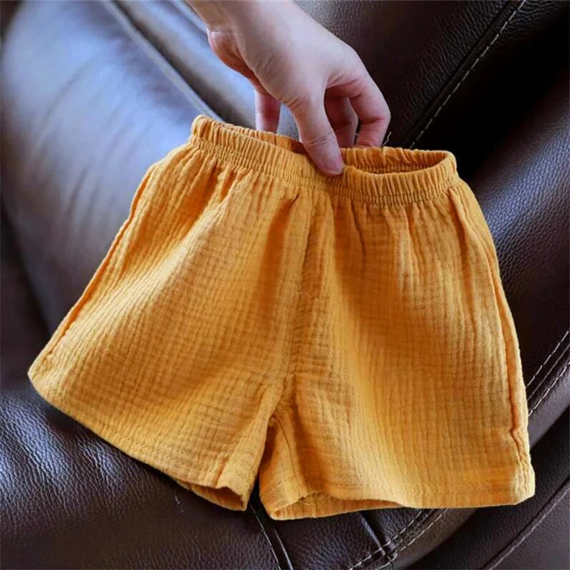 Cotton Linen Kids Girls Shorts Solid color Summer Boys Five-point Pants for Children's Baby Clothing - ZOOMNSTORE