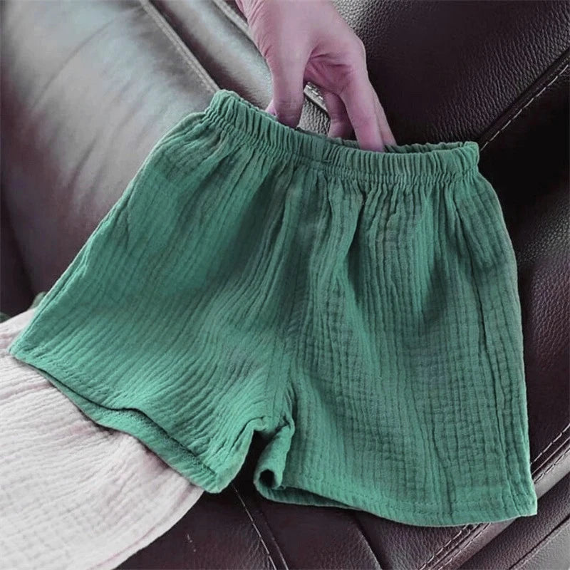 Cotton Linen Kids Girls Shorts Solid color Summer Boys Five-point Pants for Children's Baby Clothing - ZOOMNSTORE