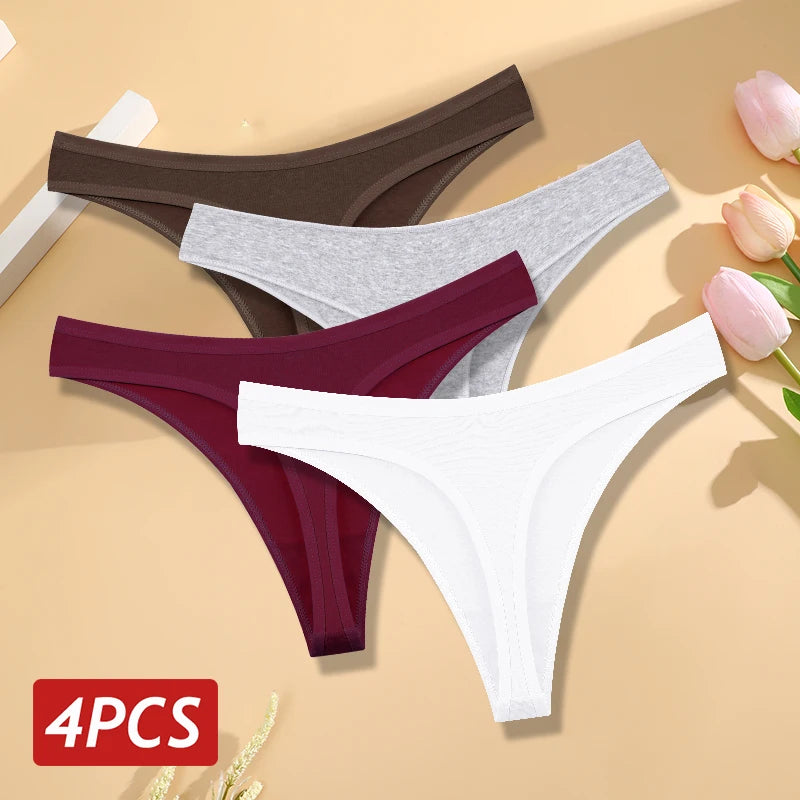 Cotton Seamless Thongs - 4PCS Low Rise Breathable Womens Underwear - ZOOMNSTORE