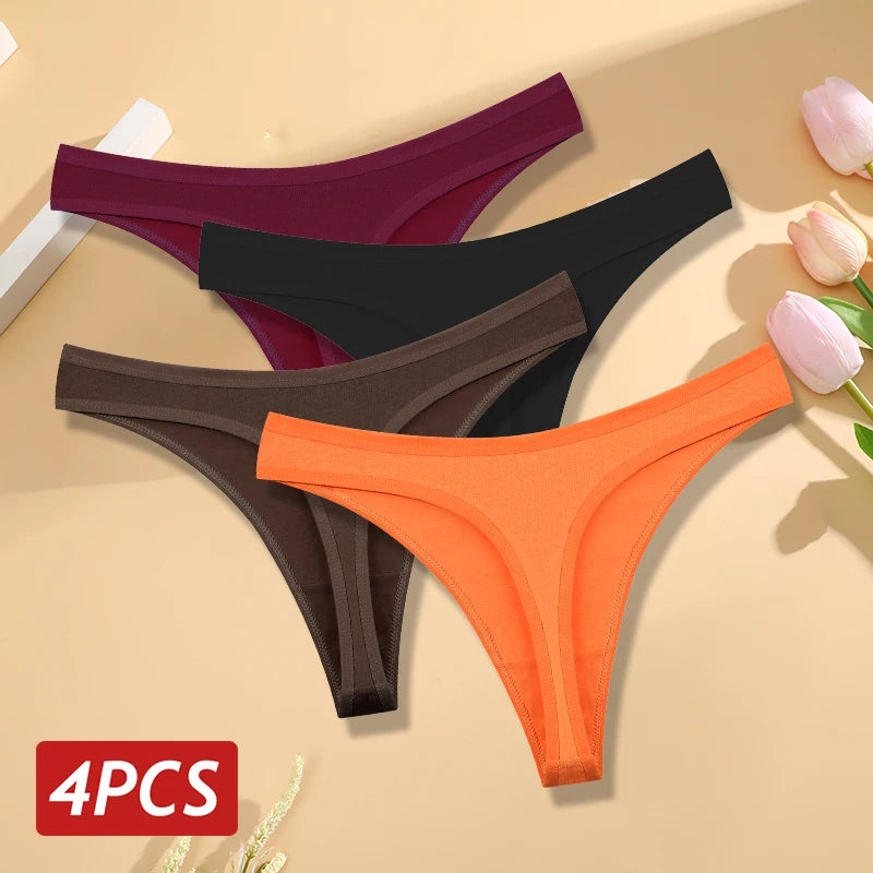 Cotton Seamless Thongs - 4PCS Low Rise Breathable Womens Underwear - ZOOMNSTORE