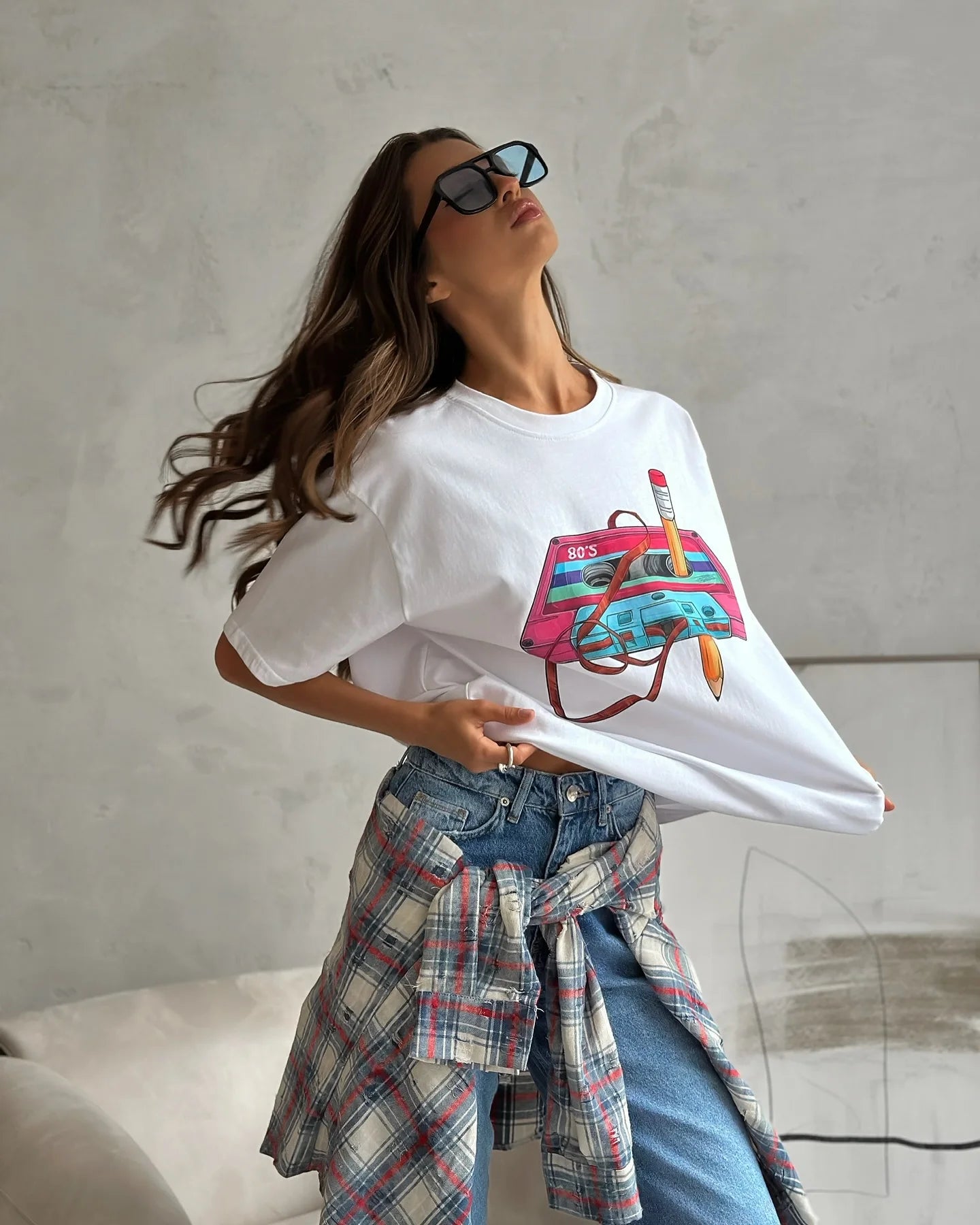 Cotton Womens Vintage Printed T-Shirt - Casual Hip Hop Short Sleeve Top - ZOOMNSTORE