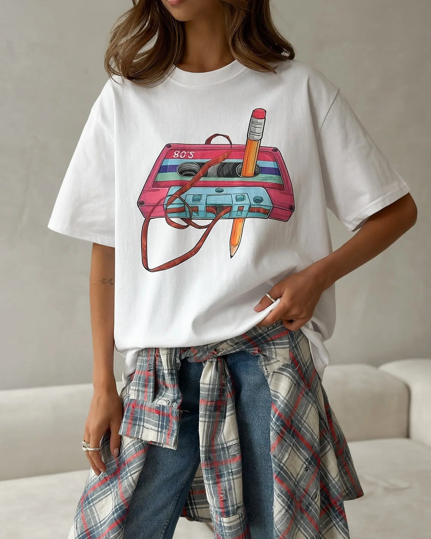 Cotton Womens Vintage Printed T-Shirt - Casual Hip Hop Short Sleeve Top - ZOOMNSTORE