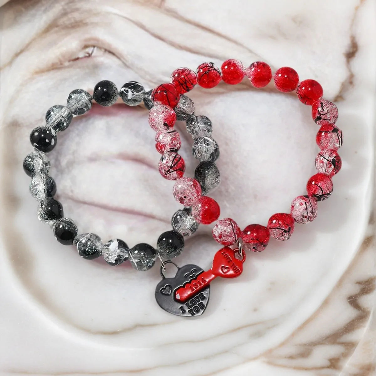 Couple Bracelet - 10mm Handmade Magnetic Heart Broken Glass Beads - ZOOMNSTORE
