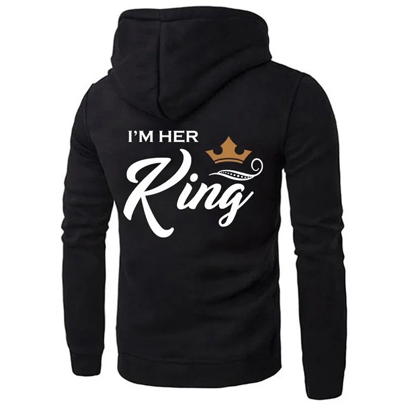 Couple Hoodies - Printing Her King His Queen Sweatshirts Casual Harajuku Fashion - ZOOMNSTORE