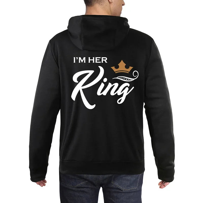 Couple Hoodies - Printing Her King His Queen Sweatshirts Casual Harajuku Fashion - ZOOMNSTORE