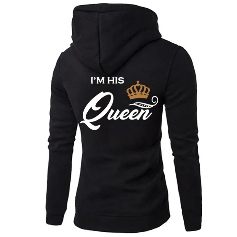 Couple Hoodies - Printing Her King His Queen Sweatshirts Casual Harajuku Fashion - ZOOMNSTORE