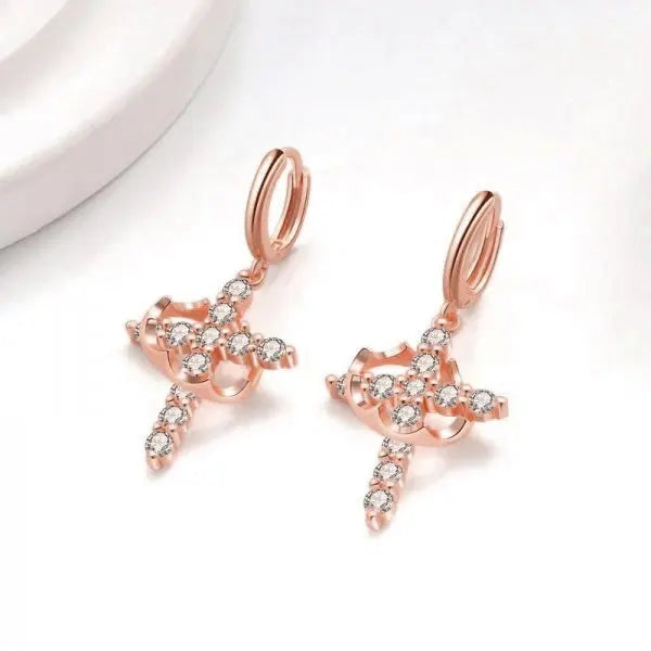 Rotatable Crown Rhinestone Cross Choker Necklace Earrings Rings for Women Minimalist Cross Chain Christian Jewelry Prayer Gift - ZOOMNSTORE