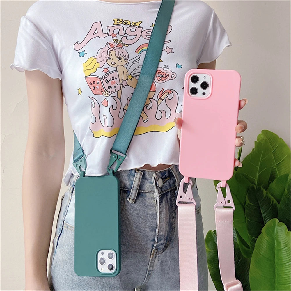 Crossbody Lanyard Case for iPhone 14-17 Pro Max - Shockproof Silicone Strap Cover - ZOOMNSTORE